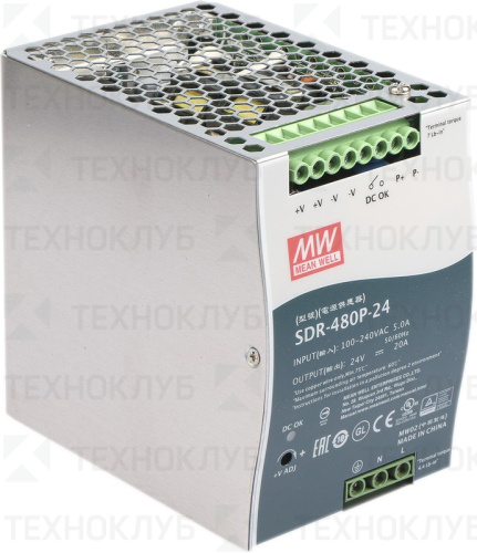 Блок питания на DIN-рейку 24V/DC 480Вт (20A) SDR-480P-24 Mean Well