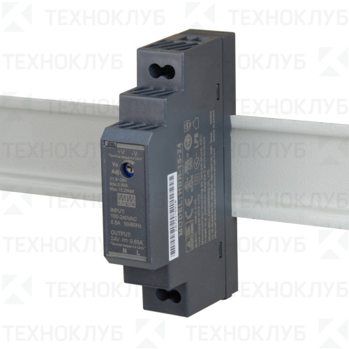 Блок питания на DIN-рейку 24V/DC  15,2Вт (0.63A) HDR-15-24 Mean Well