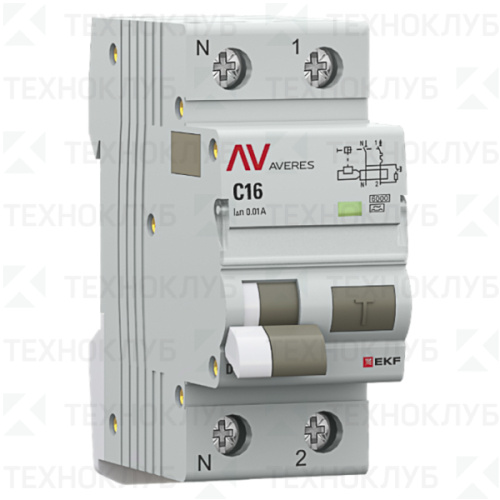 Автомат диф. DVA-6 1п+N  16A  10mA  6kA (36мм) электромех. тип A, х-ка C  AVERES EKF