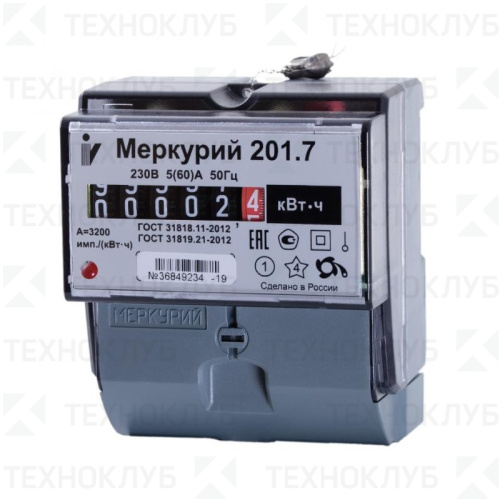 Счетчик э/энергии 1/ф  5- 60А (к.т. 1.0, DIN) Меркурий 201.7 Инкотекс