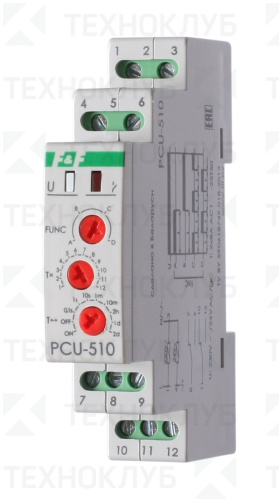 Реле времени PCU-510 2x8А 230В AC, 24B AC/DC 2NO/NC (задер 0,1сек-24сут/ 4 функции) DIN  F&F