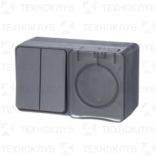 Блок комб. Schneider AtlasDesign Profi54 2-клав. + розетка с/з IP54 накл. антрацит