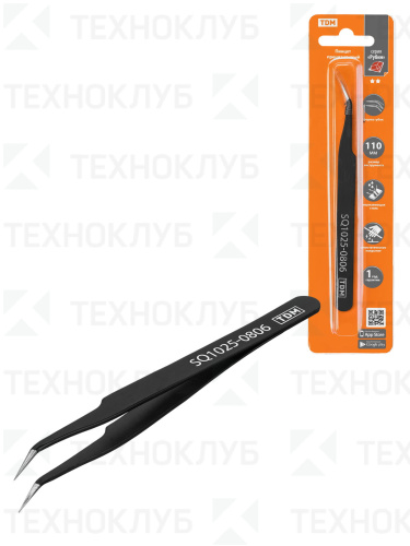 Пинцет прецизионный изогнутый 110 мм, острое жало, нерж., антистатич. покр.  TDM