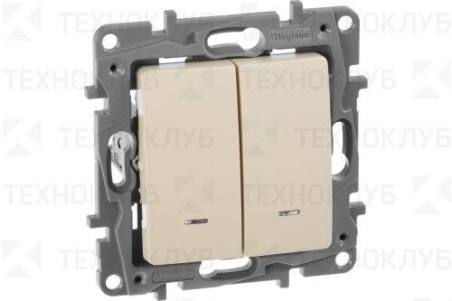 Выключатель Legrand Etika 2-клав. с подсветкой сл.кость