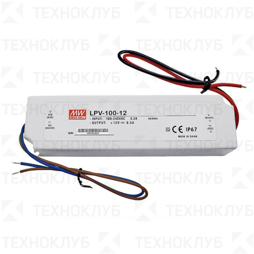 Блок питания 12В 102Вт (8,5A) IP67 LPV-100-12 Mean Well