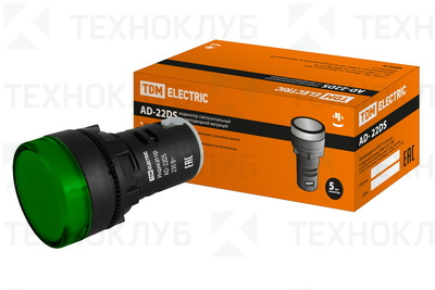 Лампа сигнальная d22мм  24V AC/DC зеленая (LED) AD22DS  TDM