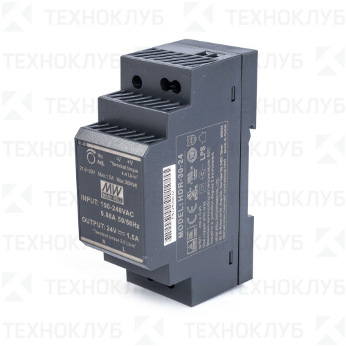 Блок питания на DIN-рейку 24V/DC  36Вт (1.5A) HDR-30-24 Mean Well