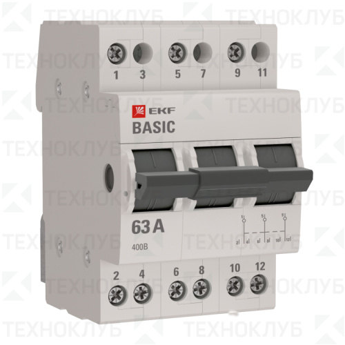Переключатель I-0-II 3P 63A на DIN  Basic EKF