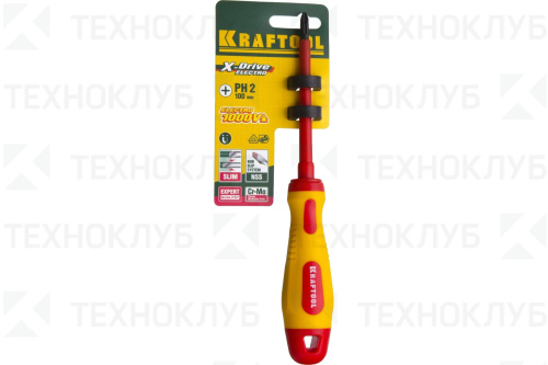 Отвертка-крест Kraftool диэлект. PH № 2-100 мм до 1 кВ