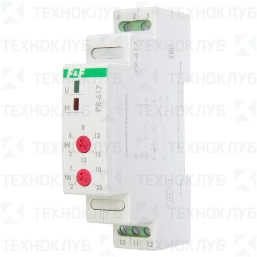 Реле контроля тока PR-617-01 1Z 2-15A защ.двиг., задерж. вкл./откл. F&F