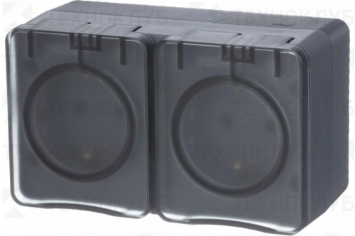 Розетка Schneider AtlasDesign Profi54 2-ая c/з с крышкой IP54 накл. антрацит