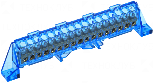 Шина нулевая на DIN-рейку в изоляторе "Стойка" 6x9  17 отв. синяя (Tekfor)  IEK