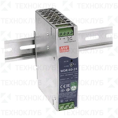 Блок питания на DIN-рейку 24V/DC  60Вт (2.5A) WDR-60-24 Mean Well