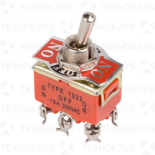 Тумблер (d12.2) ON-OFF-ON 250V 15А (6c) двухполюсный (1322 / П2Т-2 / KN-203)  REXANT