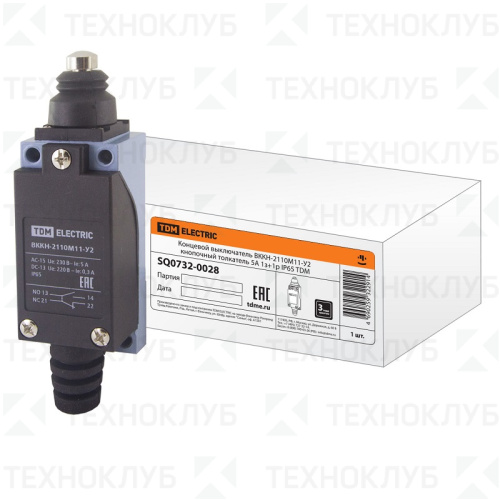 Концевой выключатель ВККН-2110М11-У2 кнопочный толкатель 5А 1з+1р IP65 TDM