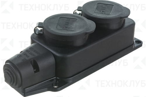 Розетка 2-я 16А с/з IP44 RST16-22-44 каучук, крышка STEKKER