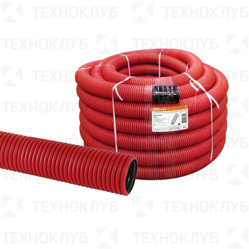 Труба гофрированная двустенная ПНД D= 90 (красная с зондом) TDM