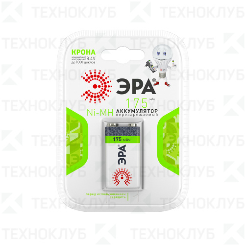 Аккумулятор "крона" 6F22 9V 175mAh ЭРА (1шт)