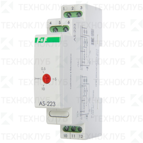 Таймер лестн. AS-223 16A 1NO 230В AC (0,5-10мин/ антиблок.) DIN  F&F