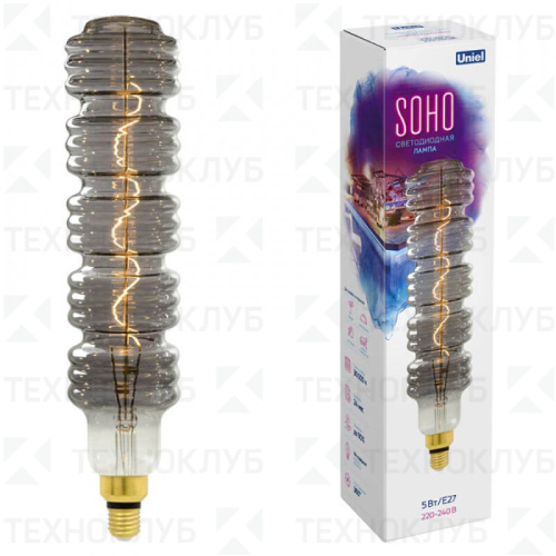 Лампа светодиод. E27   5W SOHO CHROME/SMOKE 02 (160x410) филамент 2250K Uniel