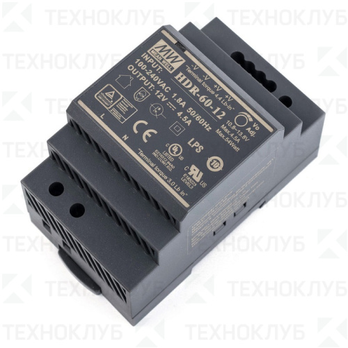Блок питания на DIN-рейку 12V/DC  54Вт (4,5A) HDR-60-12 Mean Well